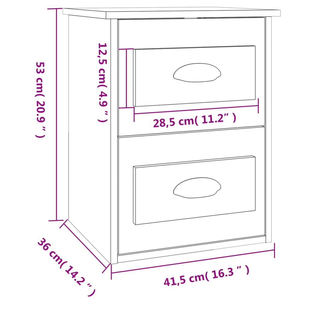 Table de chevet murale chêne sonoma 41,5x36x53 cm