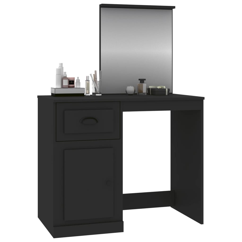 Coiffeuse avec miroir noir 90x50x132,5 cm bois d'ingénierie