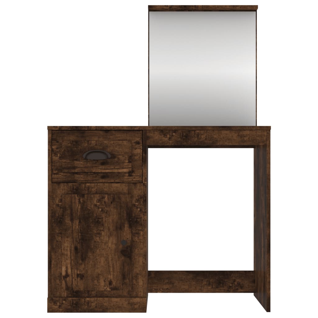 Coiffeuse et miroir chêne fumé 90x50x132,5 cm bois d'ingénierie