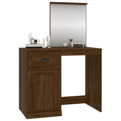 Coiffeuse et miroir chêne marron 90x50x132,5 cm bois ingénierie