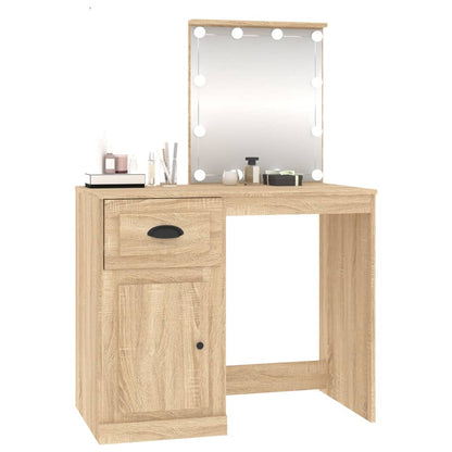 Coiffeuse avec LED chêne sonoma 90x50x132,5cm bois d'ingénierie