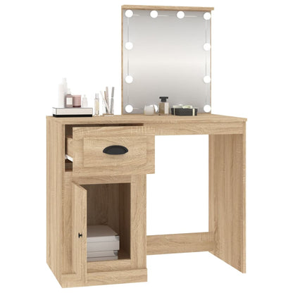 Coiffeuse avec LED chêne sonoma 90x50x132,5cm bois d'ingénierie