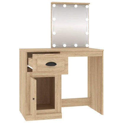 Coiffeuse avec LED chêne sonoma 90x50x132,5cm bois d'ingénierie