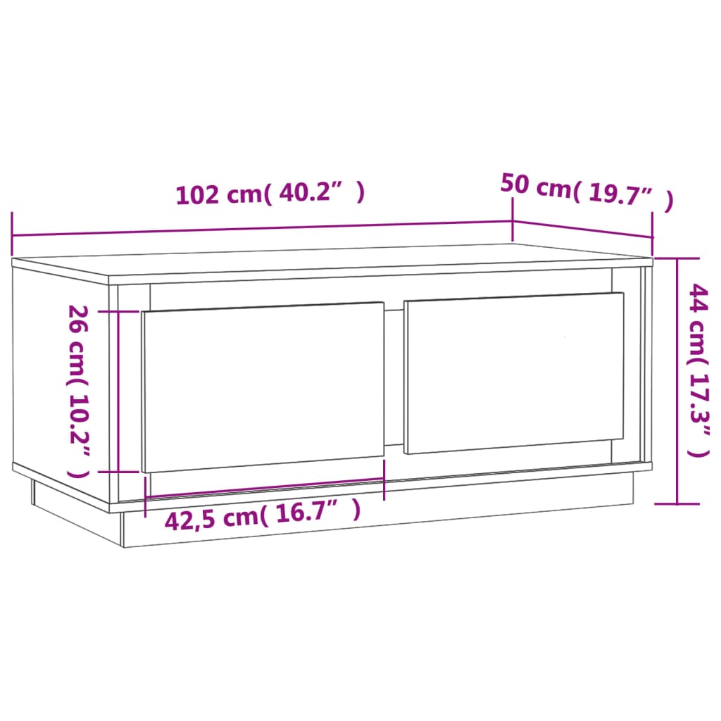 Table basse Blanc brillant 102x50x44 cm bois d'ingénierie