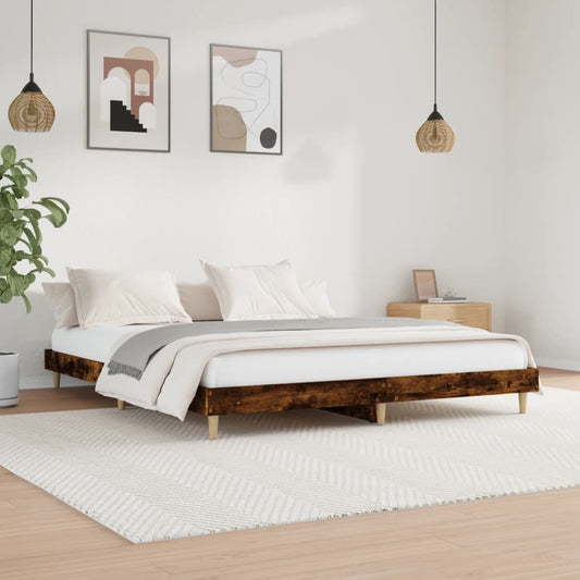 Cadre de lit sans matelas chêne fumé 200x200 cm bois ingénierie