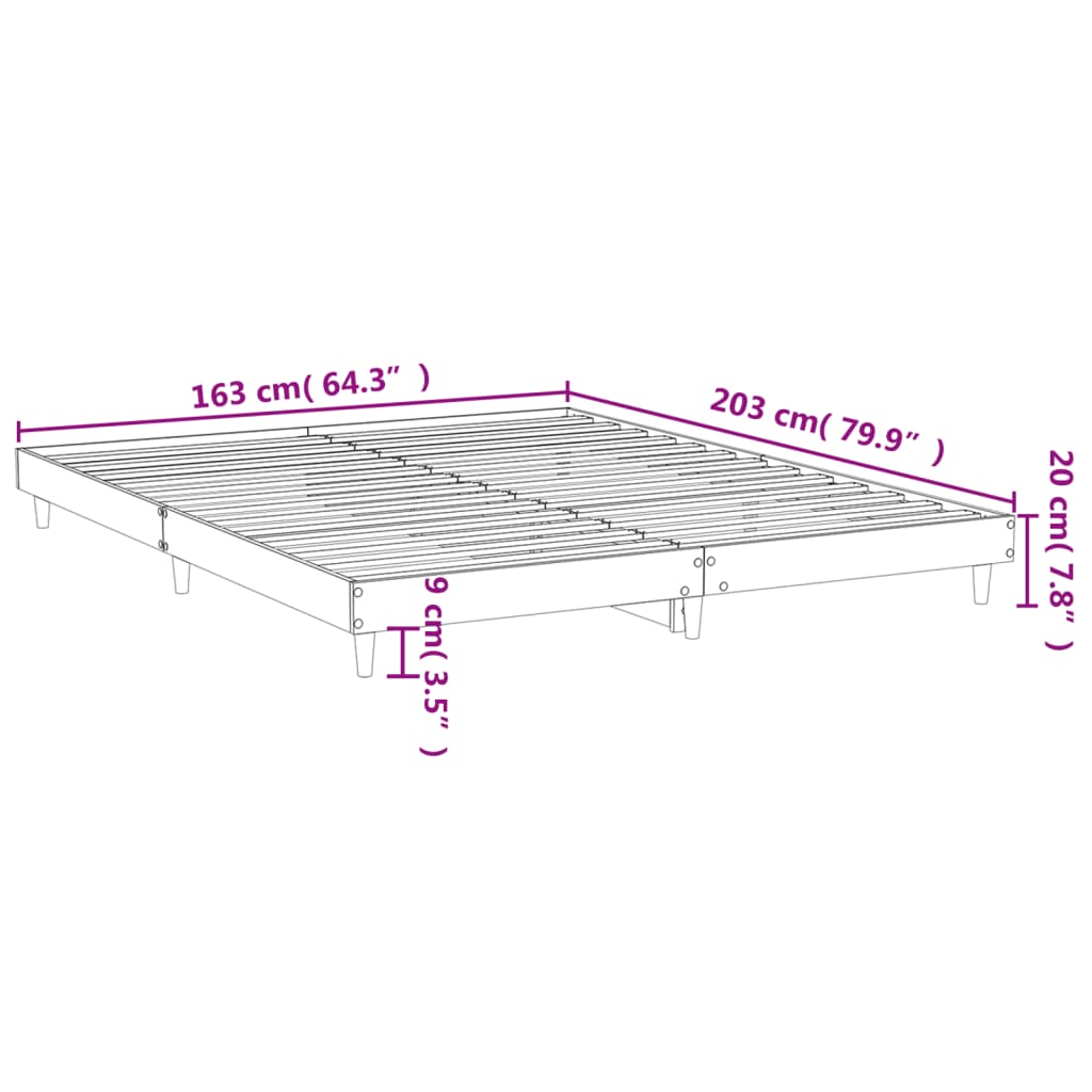 Cadre de lit sans matelas chêne fumé 160x200 cm bois ingénierie