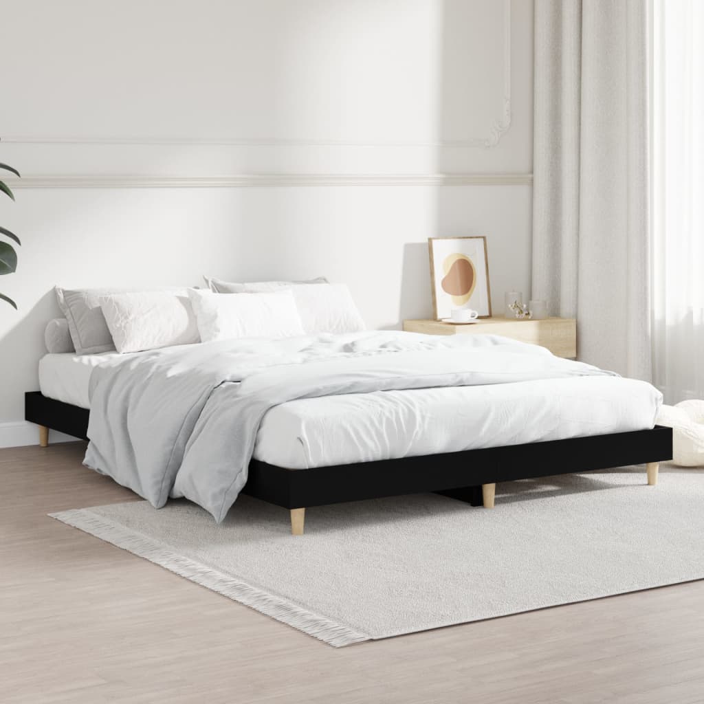 Cadre de lit sans matelas noir 135x190 cm bois d'ingénierie