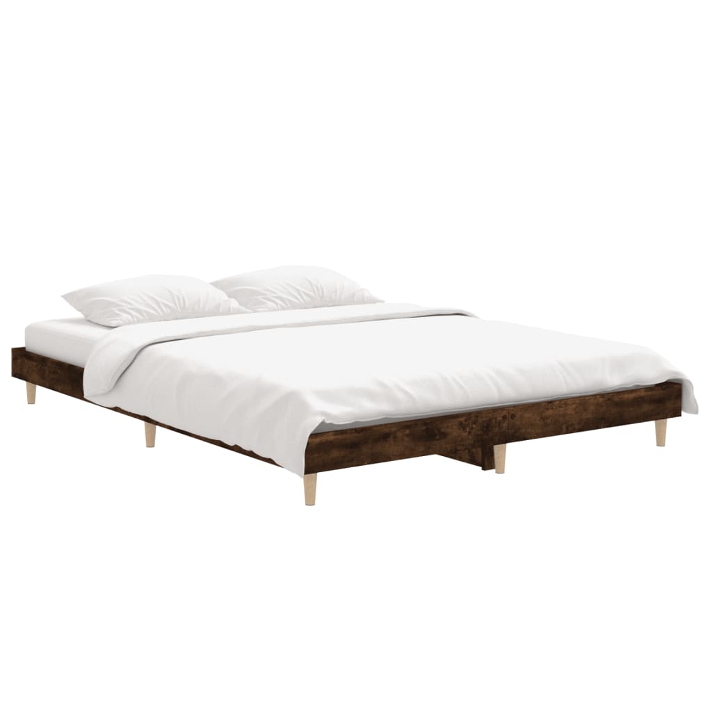 Cadre de lit sans matelas chêne fumé 135x190 cm bois ingénierie