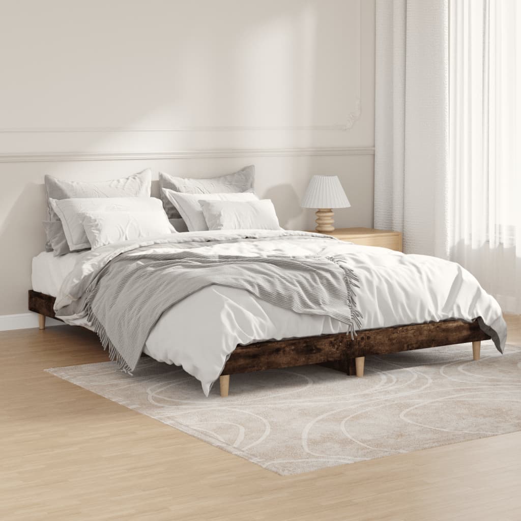 Cadre de lit sans matelas chêne fumé 135x190 cm bois ingénierie