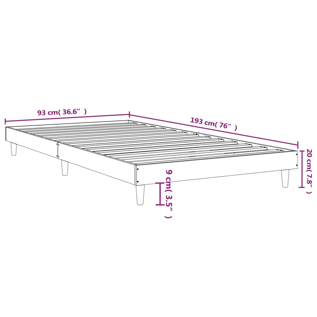 Cadre de lit sans matelas chêne fumé 90x190cm bois d'ingénierie