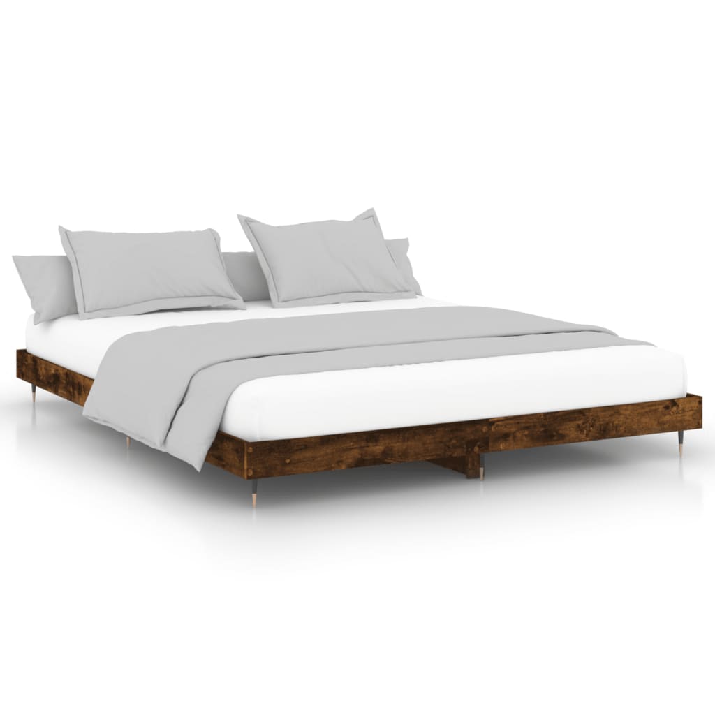 Cadre de lit sans matelas chêne fumé 200x200 cm bois ingénierie