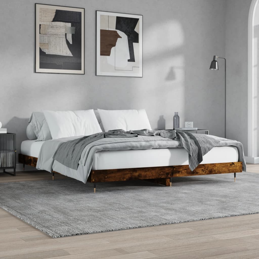 Cadre de lit sans matelas chêne fumé 200x200 cm bois ingénierie