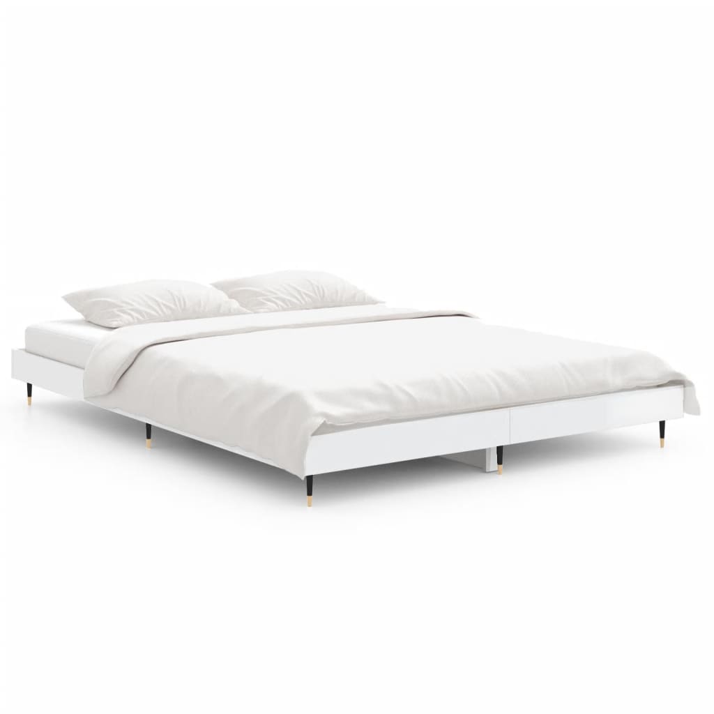 Cadre de lit sans matelas blanc brillant 140x190 cm