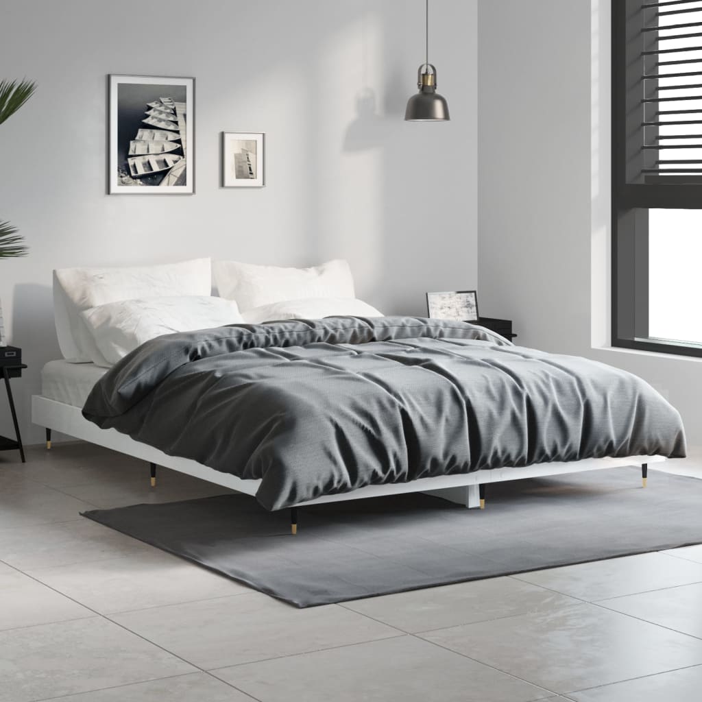 Cadre de lit sans matelas blanc brillant 140x190 cm