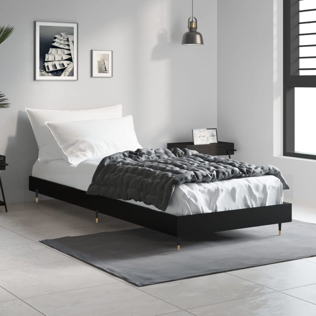 Cadre de lit sans matelas noir 75x190 cm bois ingénierie