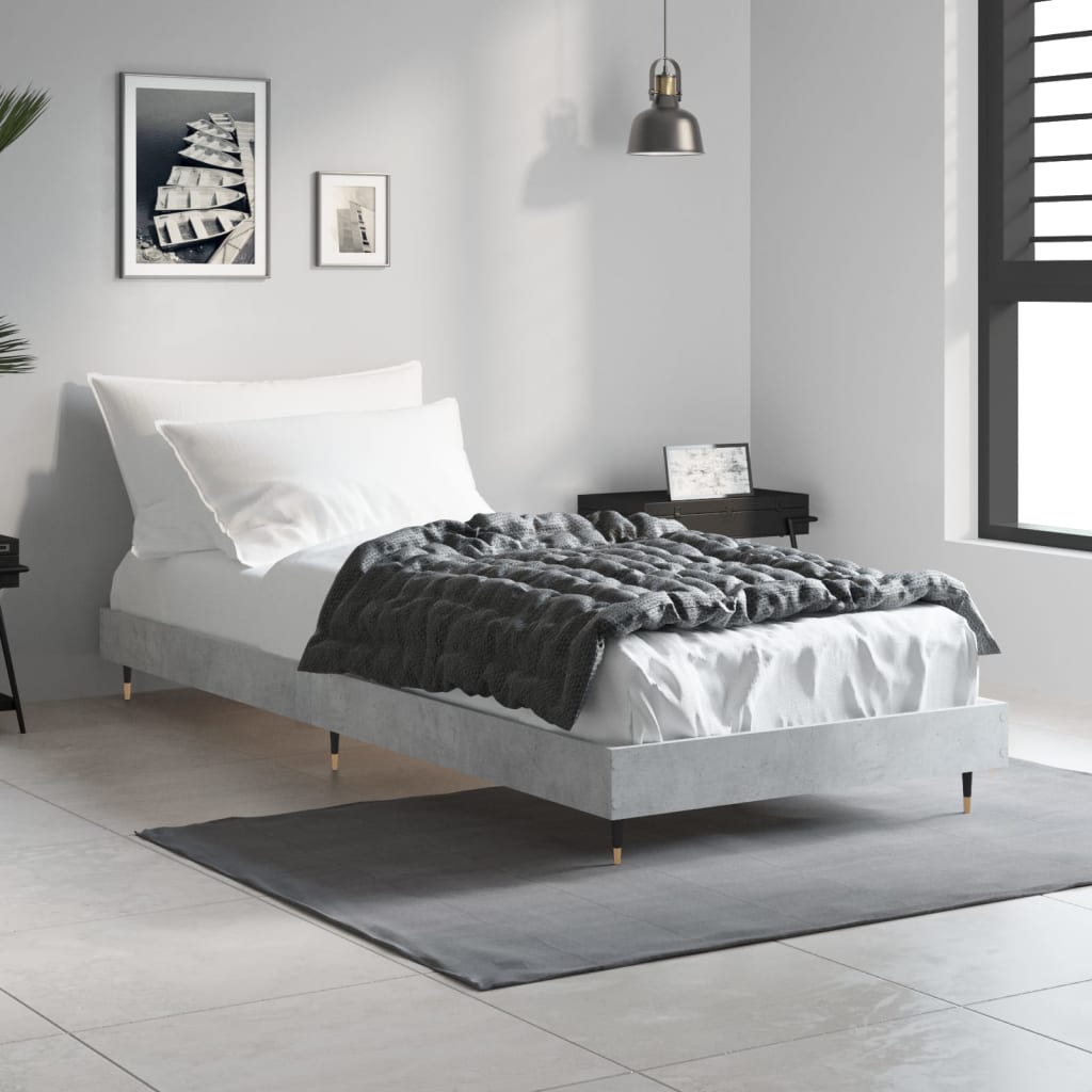 Cadre de lit sans matelas gris béton 75x190 cm