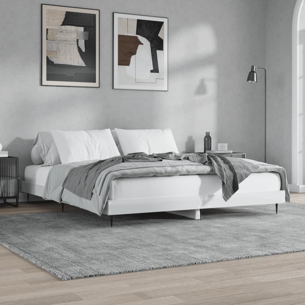 Cadre de lit sans matelas blanc brillant 200x200 cm