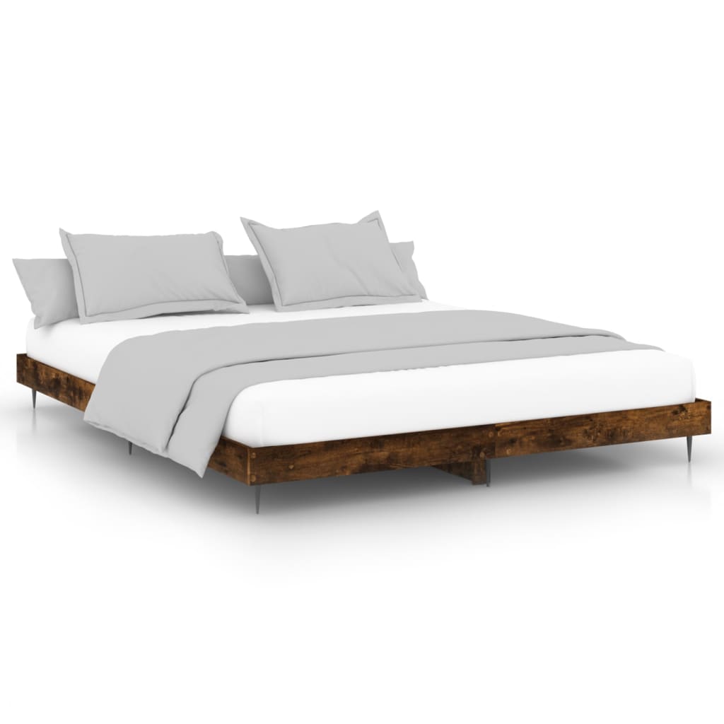 Cadre de lit sans matelas chêne fumé 200x200 cm bois ingénierie