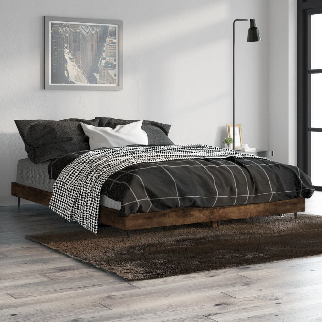 Cadre de lit sans matelas chêne fumé 140x190 cm bois ingénierie