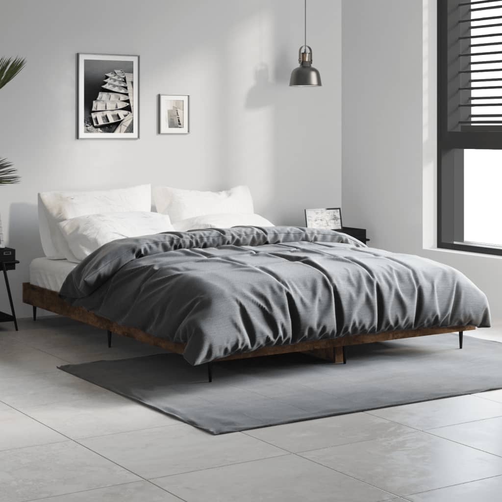 Cadre de lit sans matelas chêne fumé 140x190 cm bois ingénierie