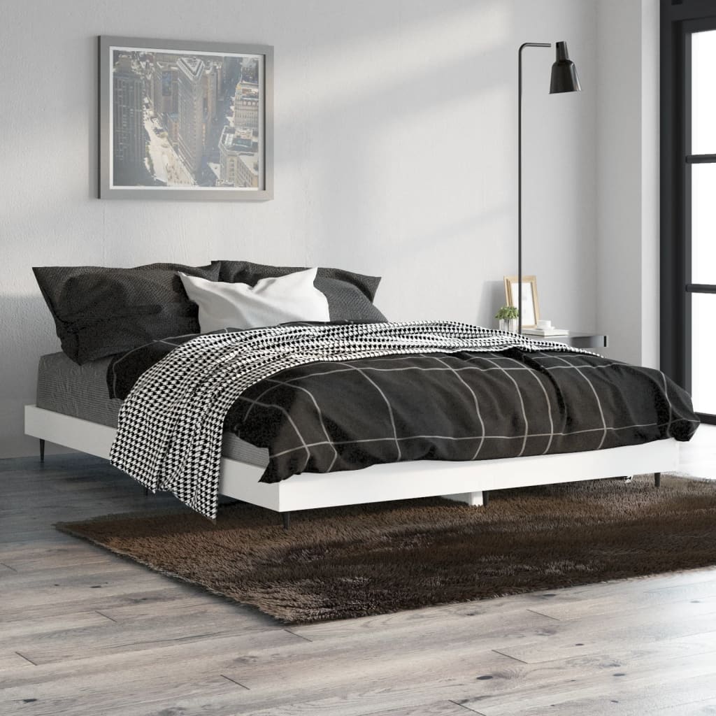 Cadre de lit sans matelas blanc 135x190 cm bois d'ingénierie