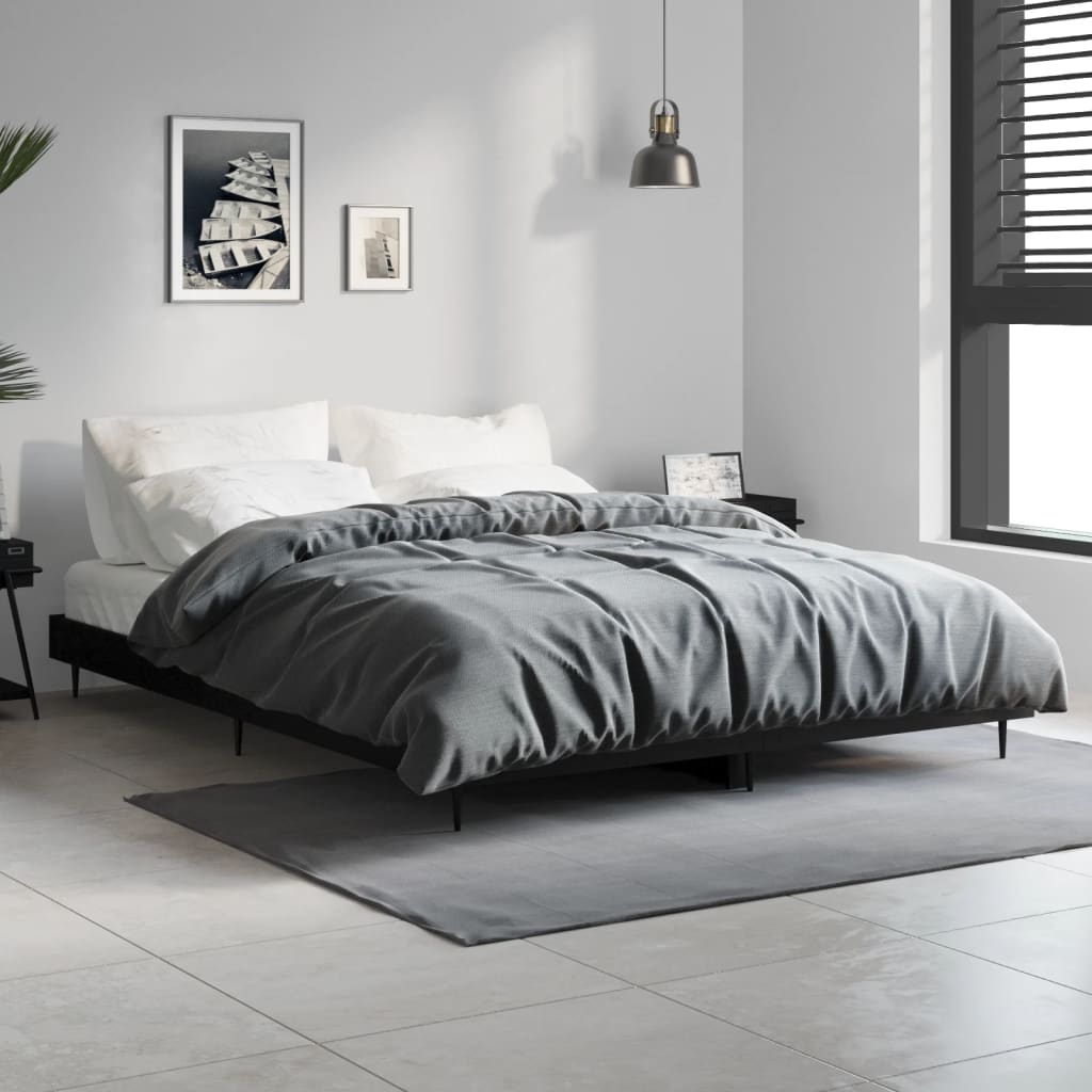 Cadre de lit sans matelas noir 135x190 cm bois d'ingénierie