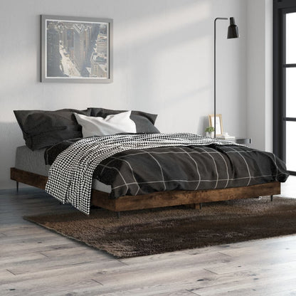 Cadre de lit sans matelas chêne fumé 135x190 cm bois ingénierie