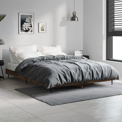 Cadre de lit sans matelas chêne fumé 135x190 cm bois ingénierie