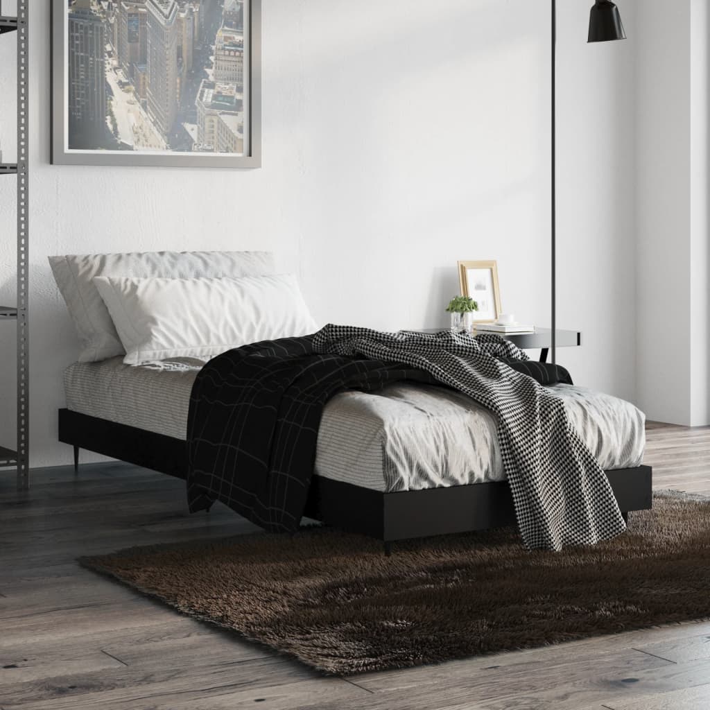 Cadre de lit sans matelas noir 75x190 cm bois ingénierie