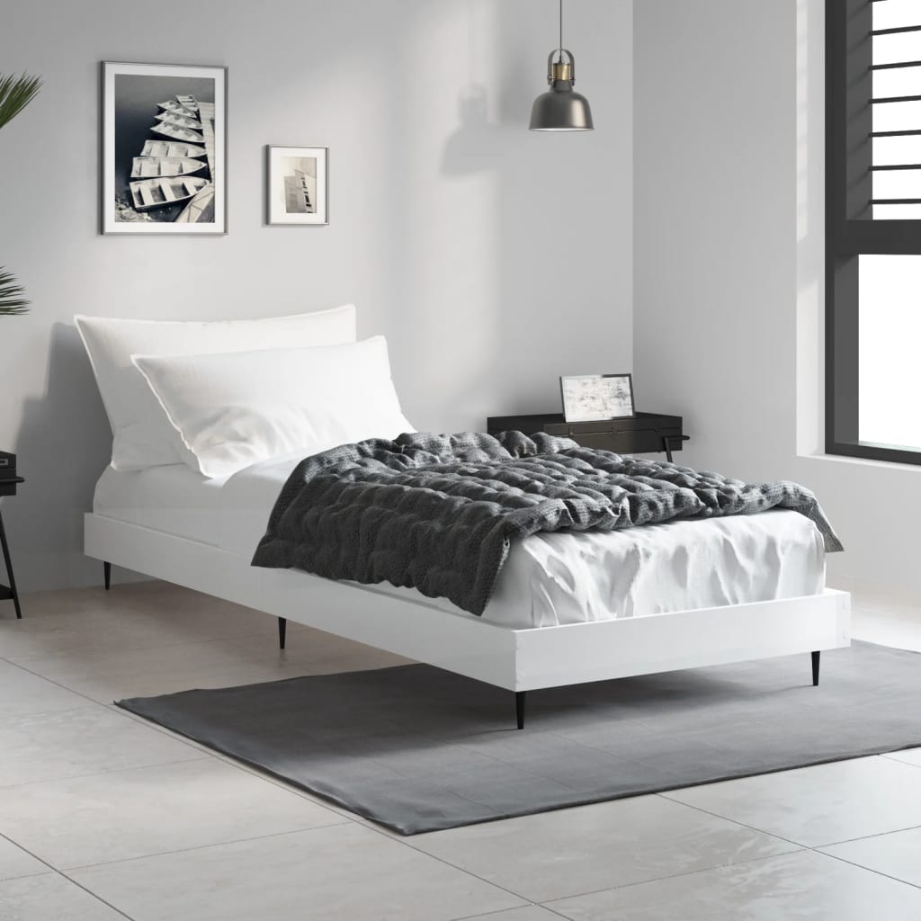 Cadre de lit sans matelas blanc brillant 75x190 cm