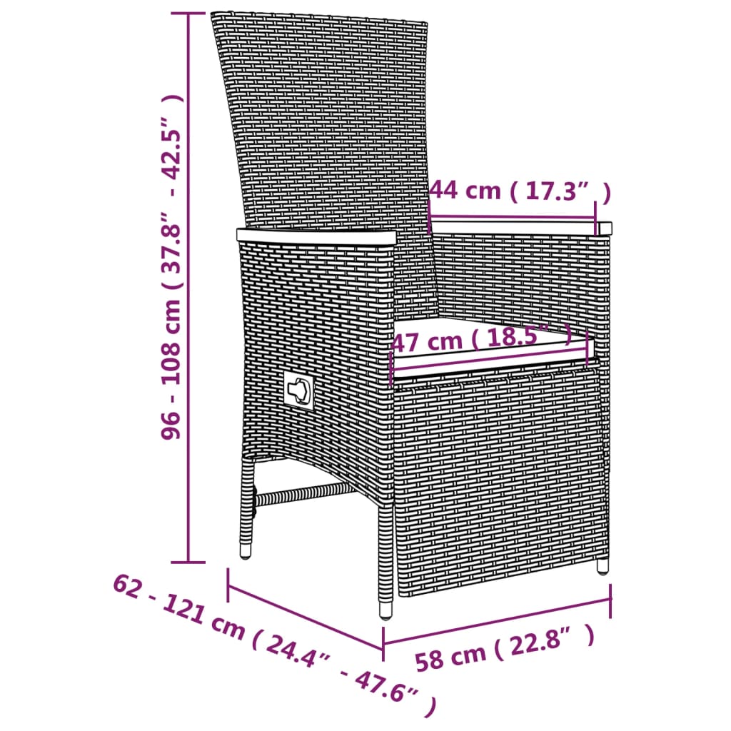 Ensemble à manger de jardin 3 pcs coussins gris résine tressée