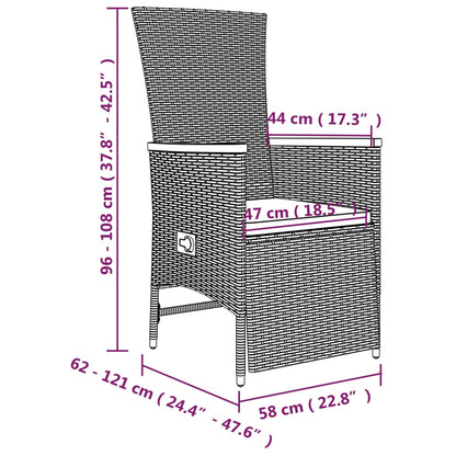 Ensemble à manger de jardin 3 pcs coussins gris résine tressée