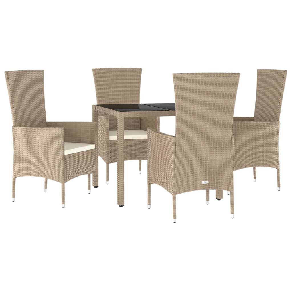 Ensemble à manger de jardin avec coussins 5pcs Beige poly rotin