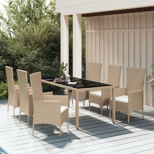 Ensemble à manger de jardin et coussins 7 pcs beige poly rotin