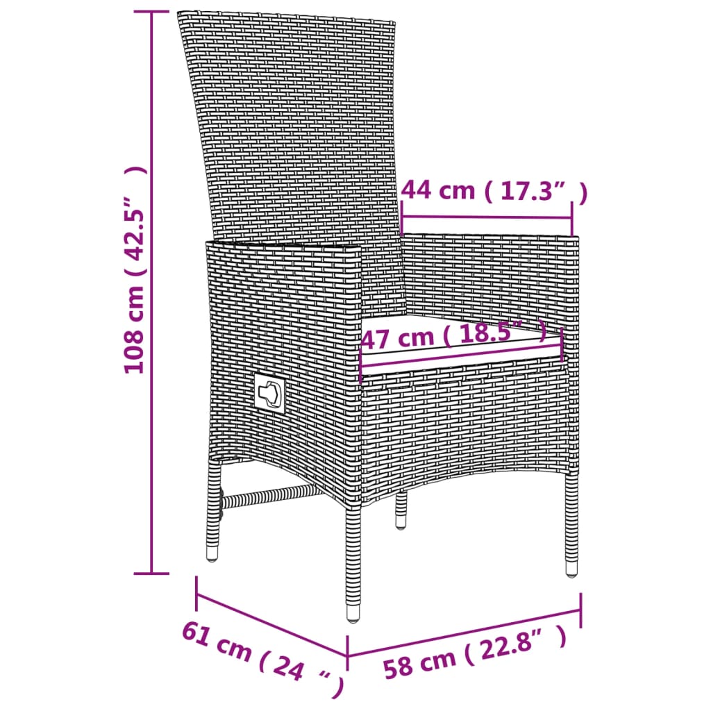 Ensemble à manger de jardin et coussins 3 pcs Beige poly rotin