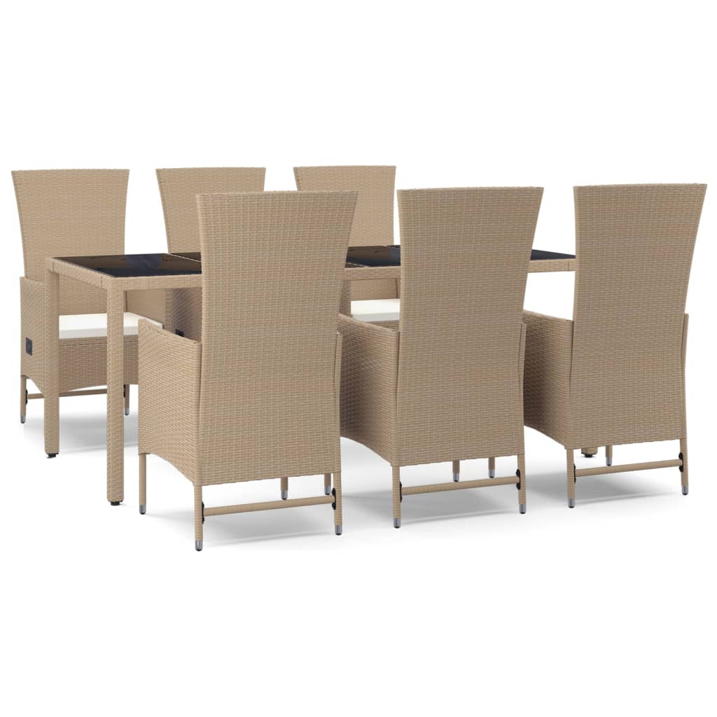 Ensemble à manger de jardin et coussins 7 pcs beige poly rotin