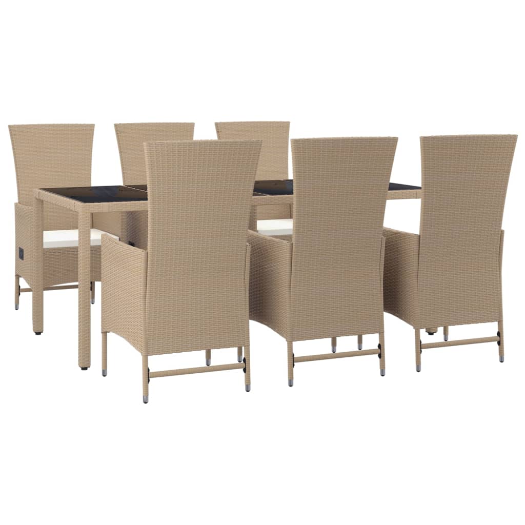 Ensemble à manger de jardin et coussins 7 pcs beige poly rotin