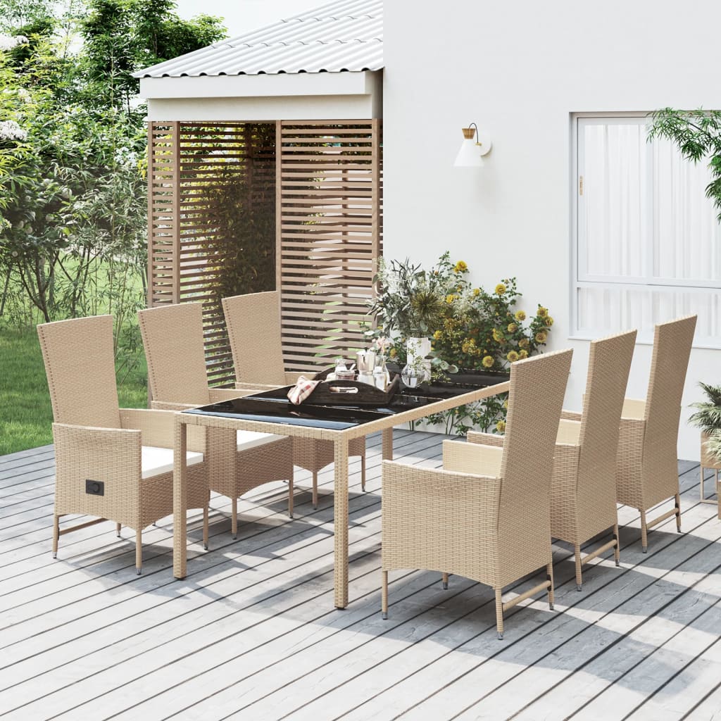 Ensemble à manger de jardin et coussins 7 pcs beige poly rotin