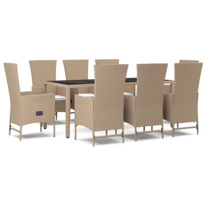 Ensemble à manger de jardin et coussins 9 pcs beige Poly rotin