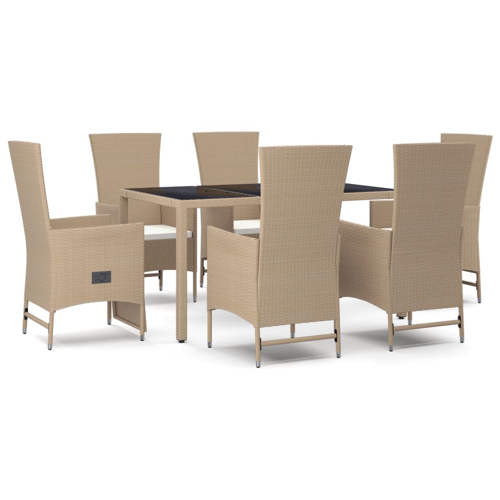 Ensemble à manger de jardin et coussins 7 pcs beige poly rotin