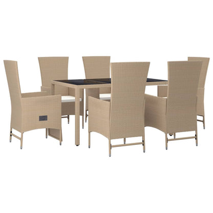 Ensemble à manger de jardin et coussins 7 pcs beige poly rotin