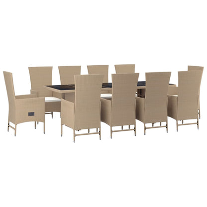 Ensemble à manger de jardin et coussins 11 pcs beige poly rotin