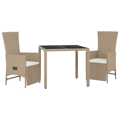 Ensemble à manger de jardin et coussins 3 pcs Beige poly rotin