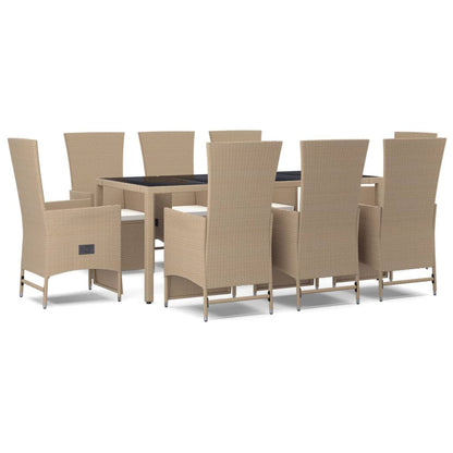 Ensemble à manger de jardin et coussins 9 pcs beige Poly rotin