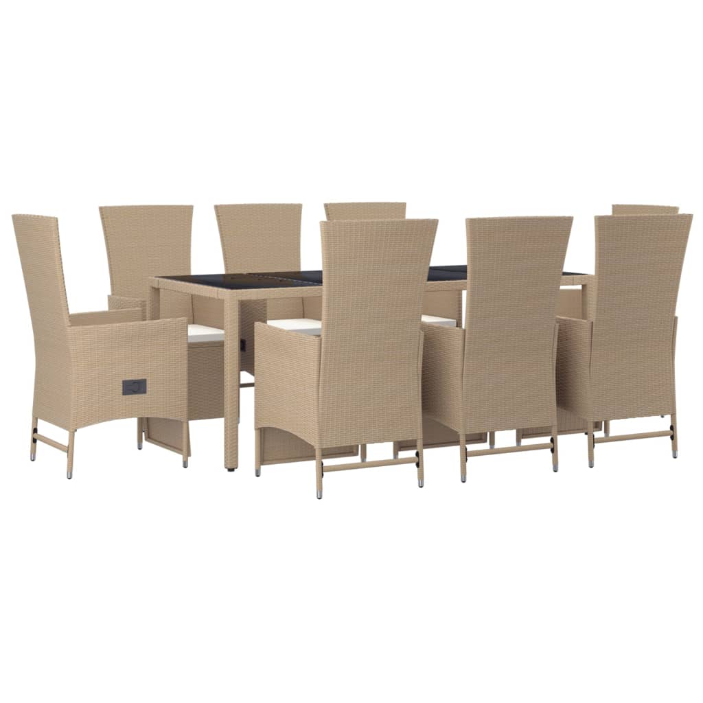 Ensemble à manger de jardin et coussins 9 pcs beige Poly rotin