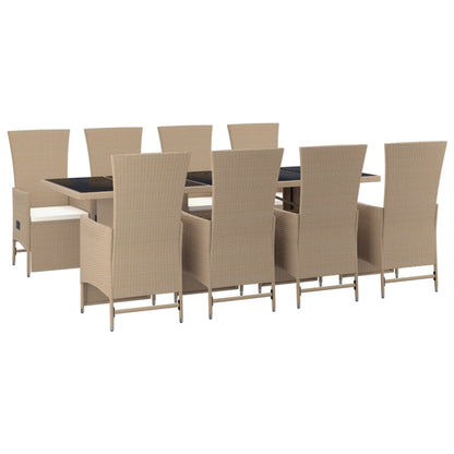 Ensemble à manger de jardin et coussins 9 pcs beige Poly rotin