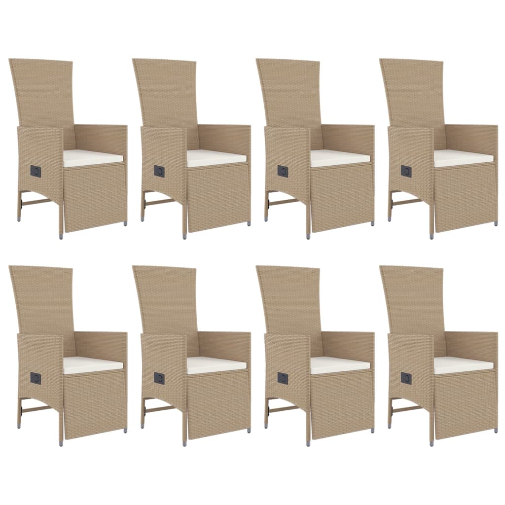 Ensemble à manger de jardin et coussins 9 pcs beige Poly rotin