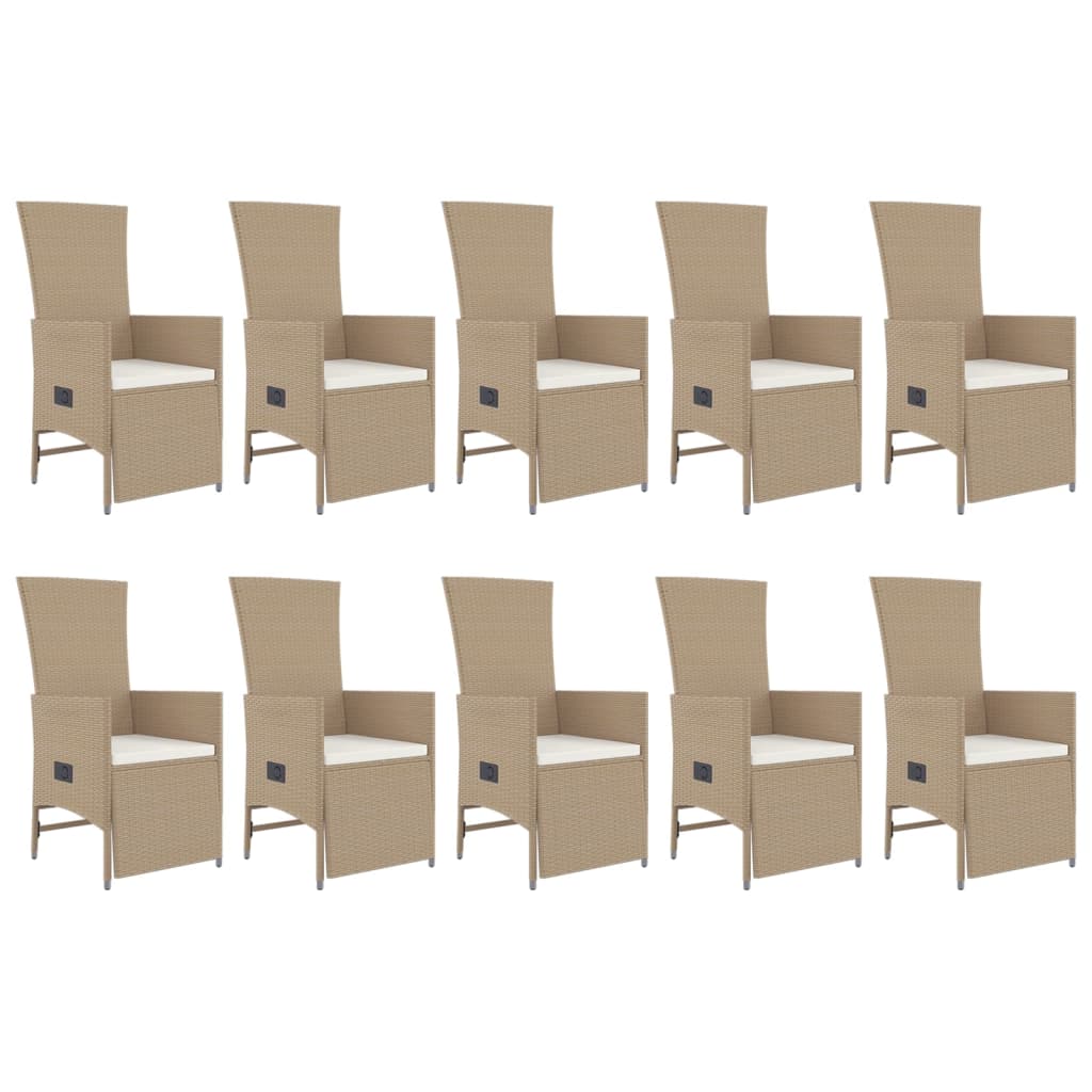 Ensemble à manger de jardin et coussins 11 pcs beige poly rotin