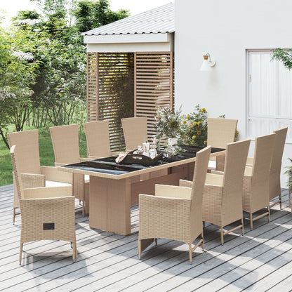 Ensemble à manger de jardin et coussins 11 pcs beige poly rotin