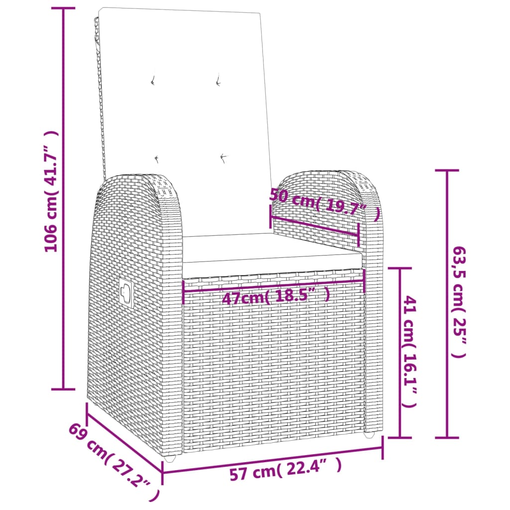 Ensemble à manger de jardin 3 pcs coussins gris résine tressée